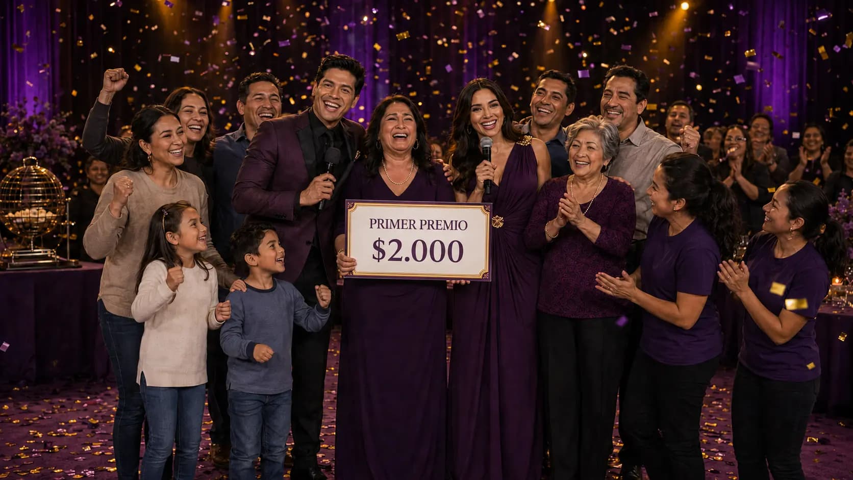 Ganadora con cheque simbólico del primer premio